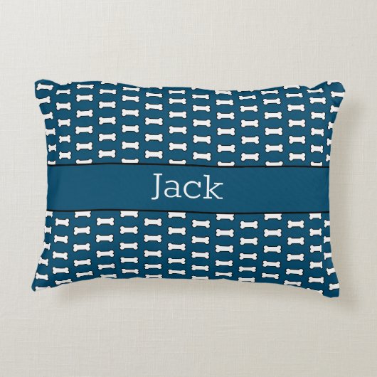 名前をカスタムする犬の骨パターン アクセントクッション (裏面)