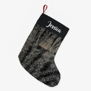名前をカスタムする猫の毛皮 スモールクリスマスストッキング
