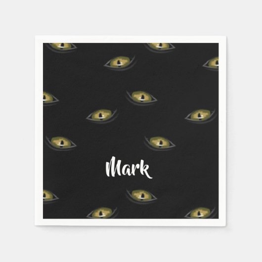 名前をカスタムする猫の目を黒に スタンダードカクテルナプキン (正面)