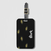 名前をカスタムする猫の目を黒に ラゲッジタグ (正面縦)