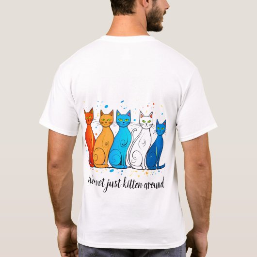 名前をカスタムする猫をテーマにしたカラフルおもしろい引用文 Tシャツ (裏面)