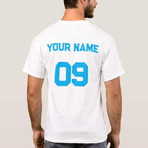名前をカスタムする番号オンバックスカイブルーフォントTシャツ Tシャツ