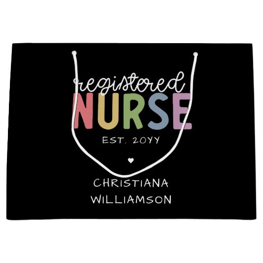 名前をカスタムする登録ナースRNナース卒業 ラージペーパーバッグ (正面)