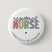名前をカスタムする登録ナースRNナース卒業 缶バッジ (正面)