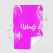 名前をカスタムする白とピンクの波抽象芸術 ゴルフタオル (インサイチュ)