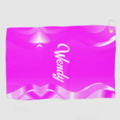 名前をカスタムする白とピンクの波抽象芸術 ゴルフタオル (横)