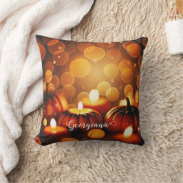 名前をカスタムする白熱［赤熱］光を放つカボチャ秋季《写真》ぼけ味効果 クッション
