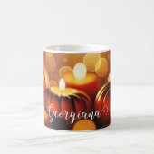 名前をカスタムする白熱［赤熱］光を放つカボチャ秋季《写真》ぼけ味効果 コーヒーマグカップ (中央)