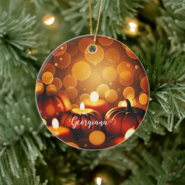 名前をカスタムする白熱［赤熱］光を放つカボチャ秋季《写真》ぼけ味効果 セラミックオーナメント