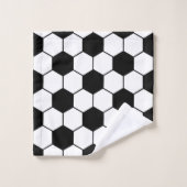 名前をカスタムする白黒サッカーボールパターン バスタオルセット (ウォッシュタオル)