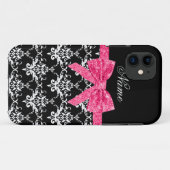 名前をカスタムする白黒ダマスクピンクグリッターボウ Case-Mate iPhoneケース (裏面(横))