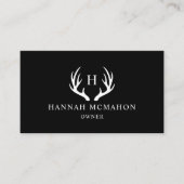 名前をカスタムする白黒ディアアントラーモノグラム 名刺 (正面)