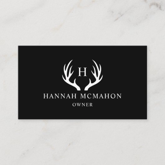 名前をカスタムする白黒ディアアントラーモノグラム 名刺 (正面)
