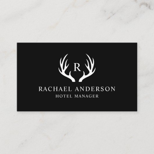 名前をカスタムする白黒ディアアントラーモノグラム 名刺 (正面)