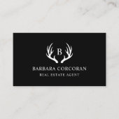 名前をカスタムする白黒ディアアントラーモノグラム 名刺 (正面)