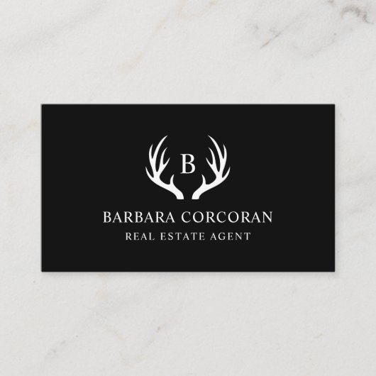 名前をカスタムする白黒ディアアントラーモノグラム 名刺 (正面)