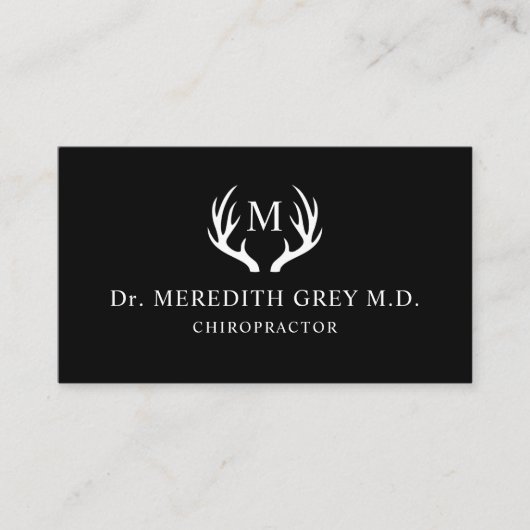 名前をカスタムする白黒ディアアントラーモノグラム 名刺 (正面)