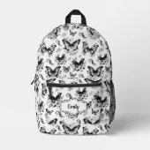 名前をカスタムする白黒バタフライバックパック プリントバックパック (正面)