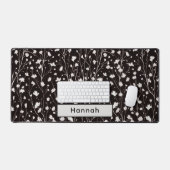 名前をカスタムする白黒フローラがかわいい デスクマット (キーボード&マウス)