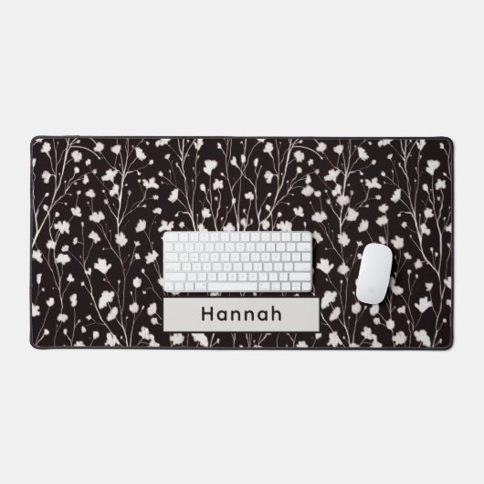 名前をカスタムする白黒フローラがかわいい デスクマット (キーボード&マウス)