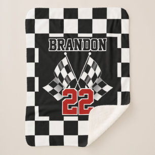 名前をカスタムする白黒フ市松模様にラグのパターン シェルパブランケット