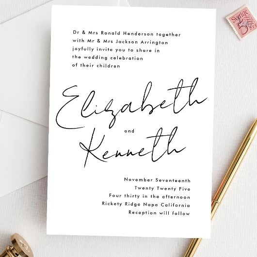 名前をカスタムする白黒予算の結婚式の招待