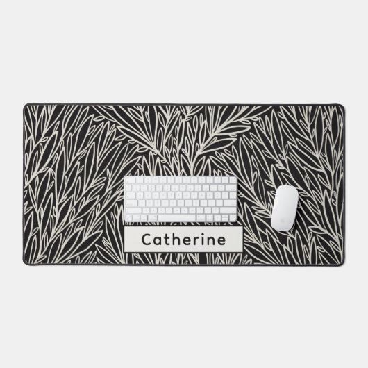 名前をカスタムする白黒植物事務所アクセサリ デスクマット (キーボード&マウス)