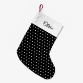 名前をカスタムする白黒水玉模様 スモールクリスマスストッキング (正面 (吊り時))