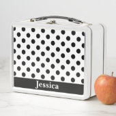 名前をカスタムする白黒水玉模様 メタルランチボックス (インサイチュ)