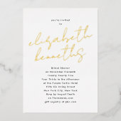 名前をカスタムする白黒金ゴールドブライダルシャワー 箔招待状 (正面)