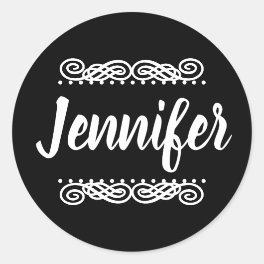 名前をカスタムする白黒 ラウンドシール (正面)