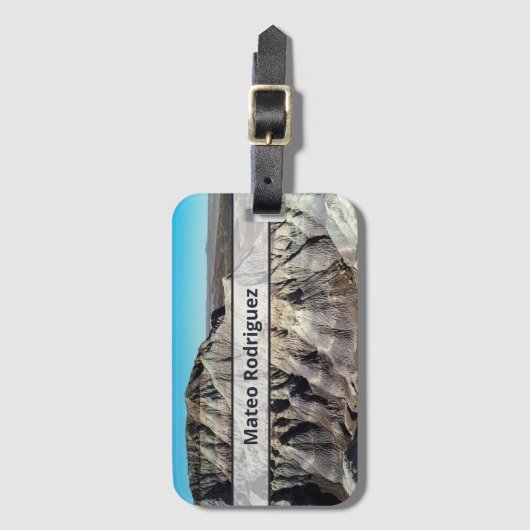 名前をカスタムする砂漠の山景色の写真 ラゲッジタグ (正面縦)