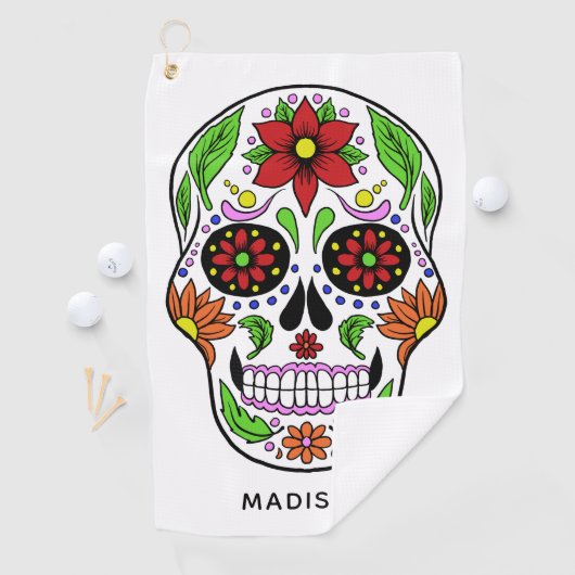 名前をカスタムする砂糖スカルゴルフタオル ゴルフタオル (インサイチュ)