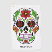 名前をカスタムする砂糖スカルゴルフタオル ゴルフタオル (正面)