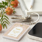 名前をカスタムする祈りの言葉マットギフト、ピンク金ゴールドイスラム キーホルダー (正面右)