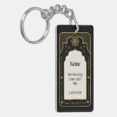 名前をカスタムする祈りの言葉マットギフト、ブラック金ゴールドイスラム キーホルダー (正面左)