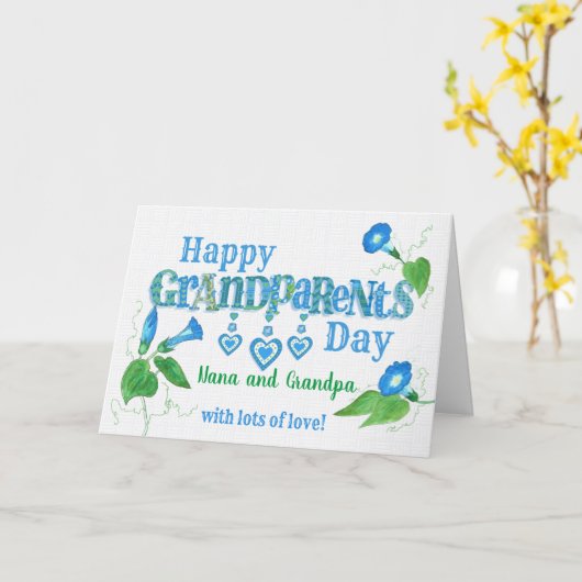 名前をカスタムする祖父母の日と朝顔 カード (黄色い花)