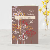 名前をカスタムする祖父90th誕生日ブラウン カード (黄色い花)