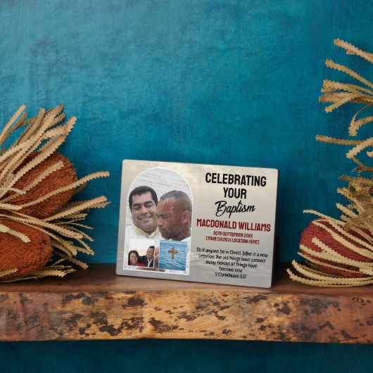 名前をカスタムする祝写真の洗礼 フォトプラーク (側面)