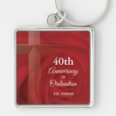 名前をカスタムする祭司記念日コーディネーションレッドローズ キーホルダー (正面)