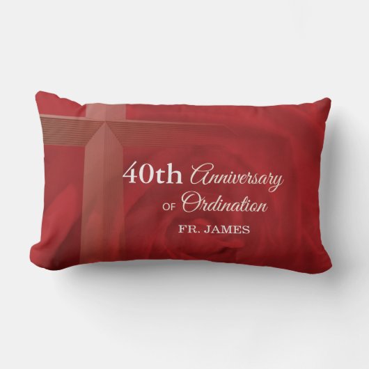 名前をカスタムする祭司記念日コーディネーションレッドローズ ランバークッション (正面)
