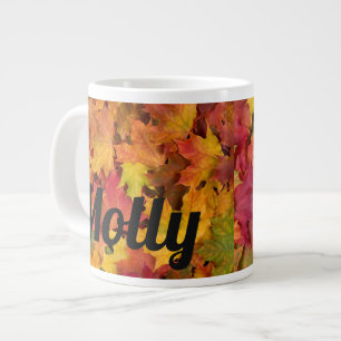 名前をカスタムする秋紅葉コーヒーティーカップ ジャンボコーヒーマグカップ