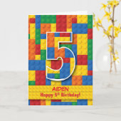 名前をカスタムする積み重ねブロック5誕生日 カード (黄色い花)