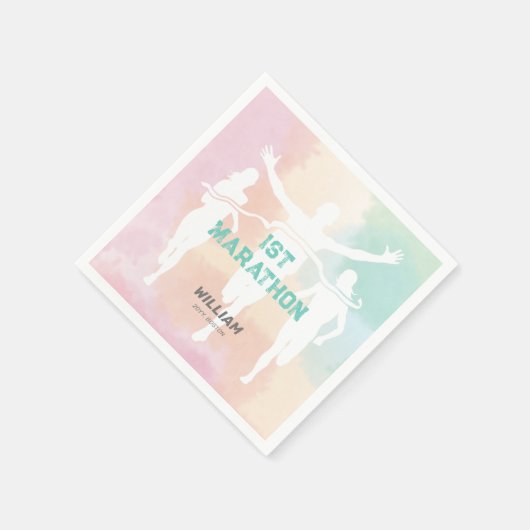 名前をカスタムする第1マラソンお祝いパーティー スタンダードカクテルナプキン (角)