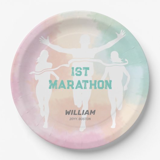 名前をカスタムする第1マラソンお祝いパーティー ペーパープレート (正面)