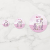 名前をカスタムする第5誕生日ピンクホース付きクラウン コンフェッティ (正面)