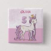 名前をカスタムする第5誕生日ピンクホース付きクラウン 缶バッジ (正面)