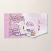 名前をカスタムする第6誕生日ピンクホース付きクラウン バスタオルセット (ハンドタオル)