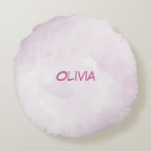 名前をカスタムする第6誕生日ピンクホース付きクラウン ラウンドクッション (裏面)