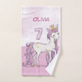 名前をカスタムする第7誕生日ピンクホースとクラウン バスタオルセット (ハンドタオル)